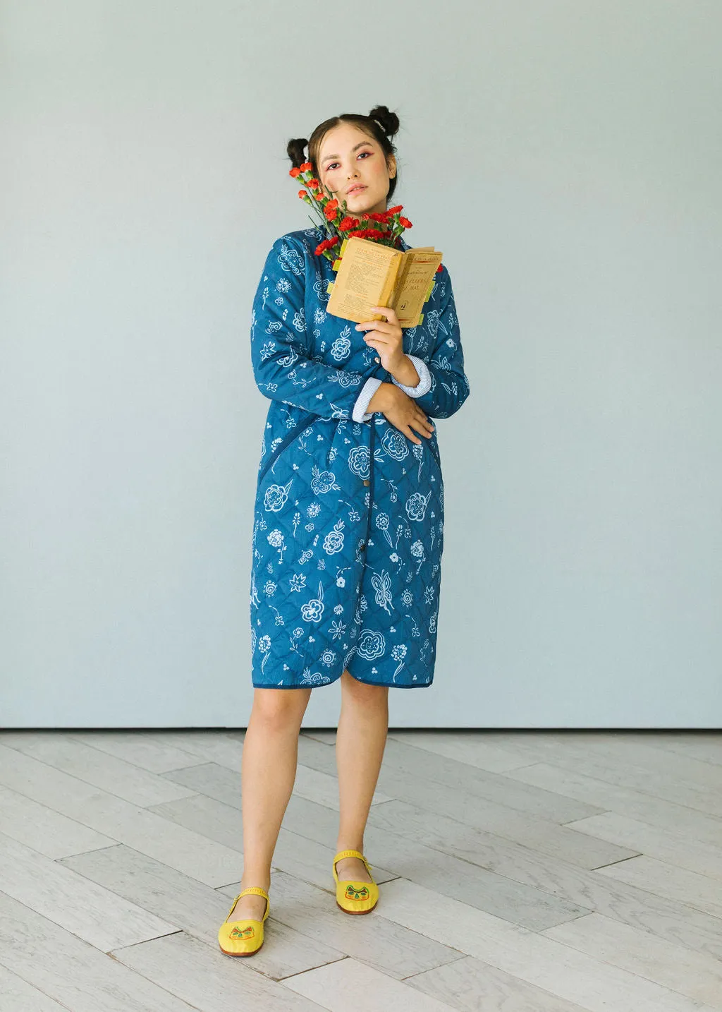 The Beijing Quilted Coat- Green Floral