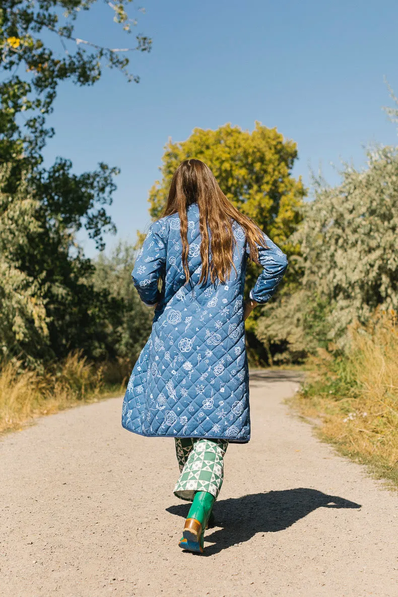 The Beijing Quilted Coat- Green Floral