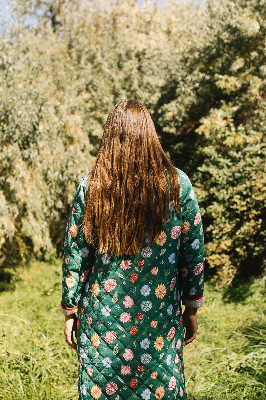 The Beijing Quilted Coat- Green Floral