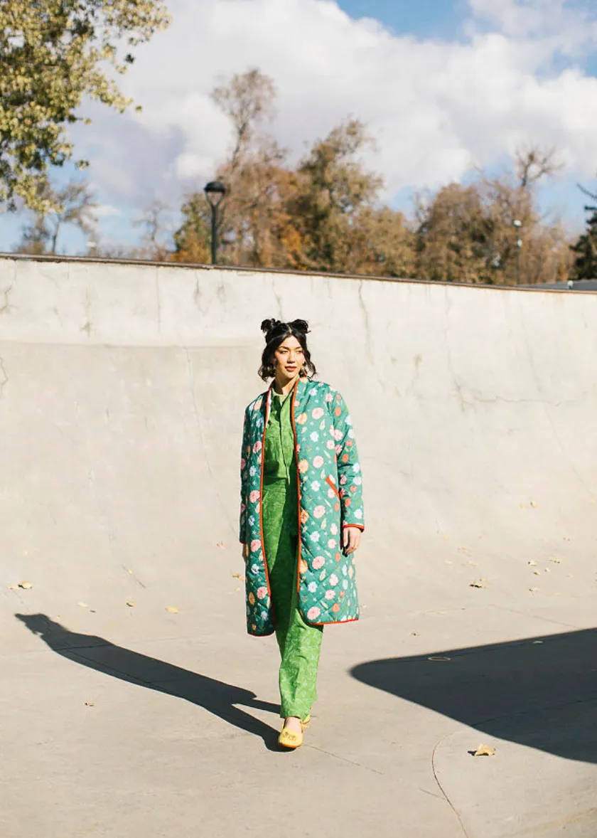 The Beijing Quilted Coat- Green Floral