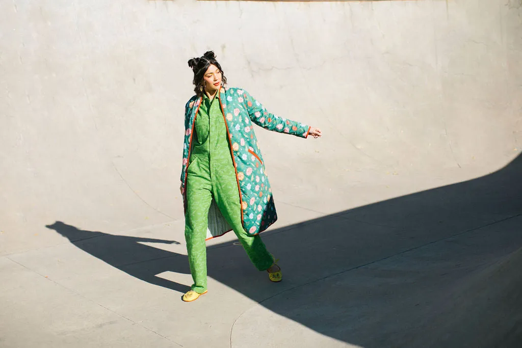 The Beijing Quilted Coat- Green Floral