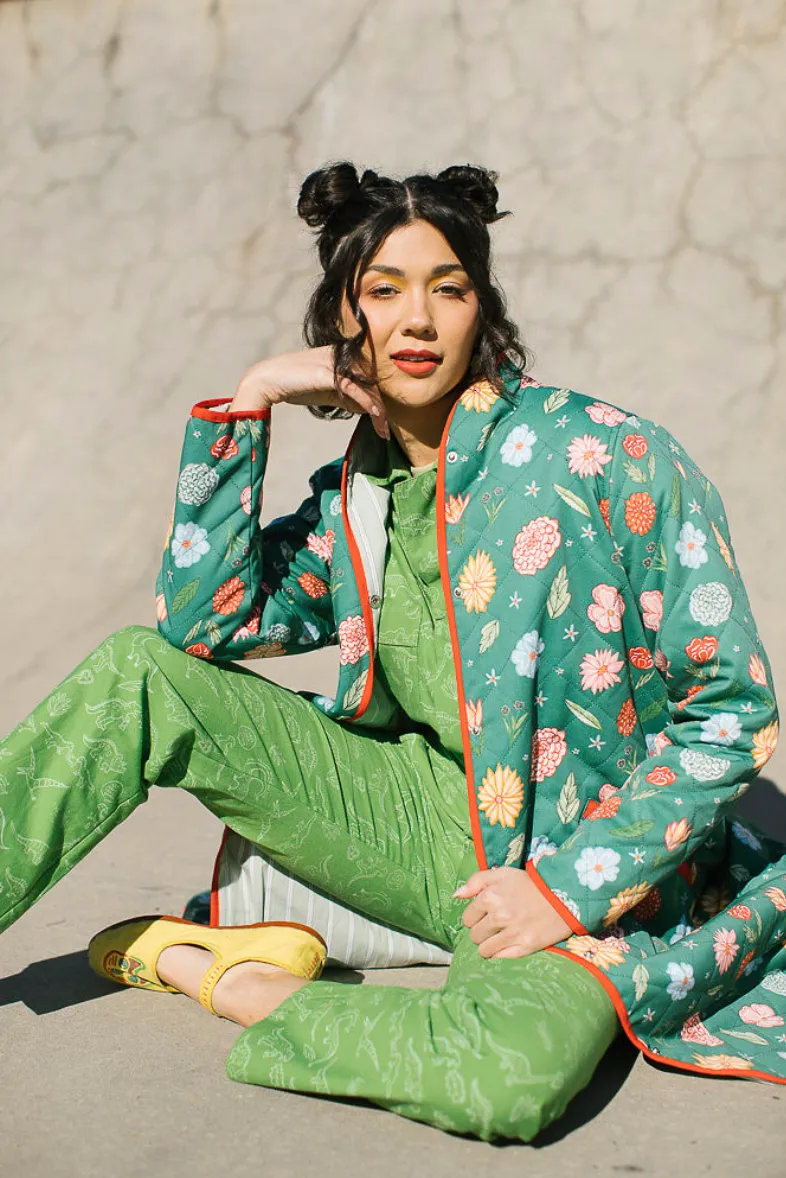 The Beijing Quilted Coat- Green Floral