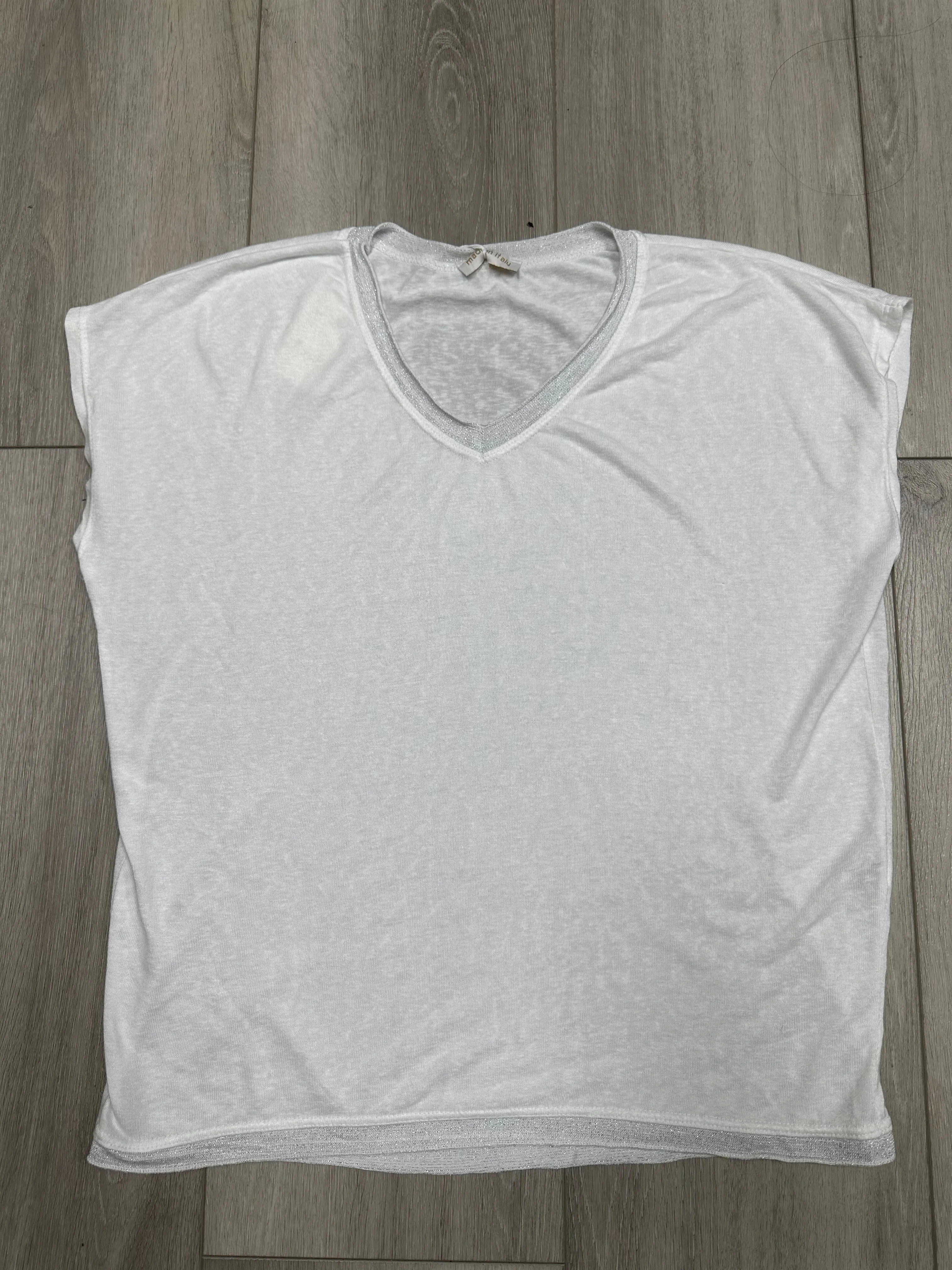 V Neck Lurex Trim Tee